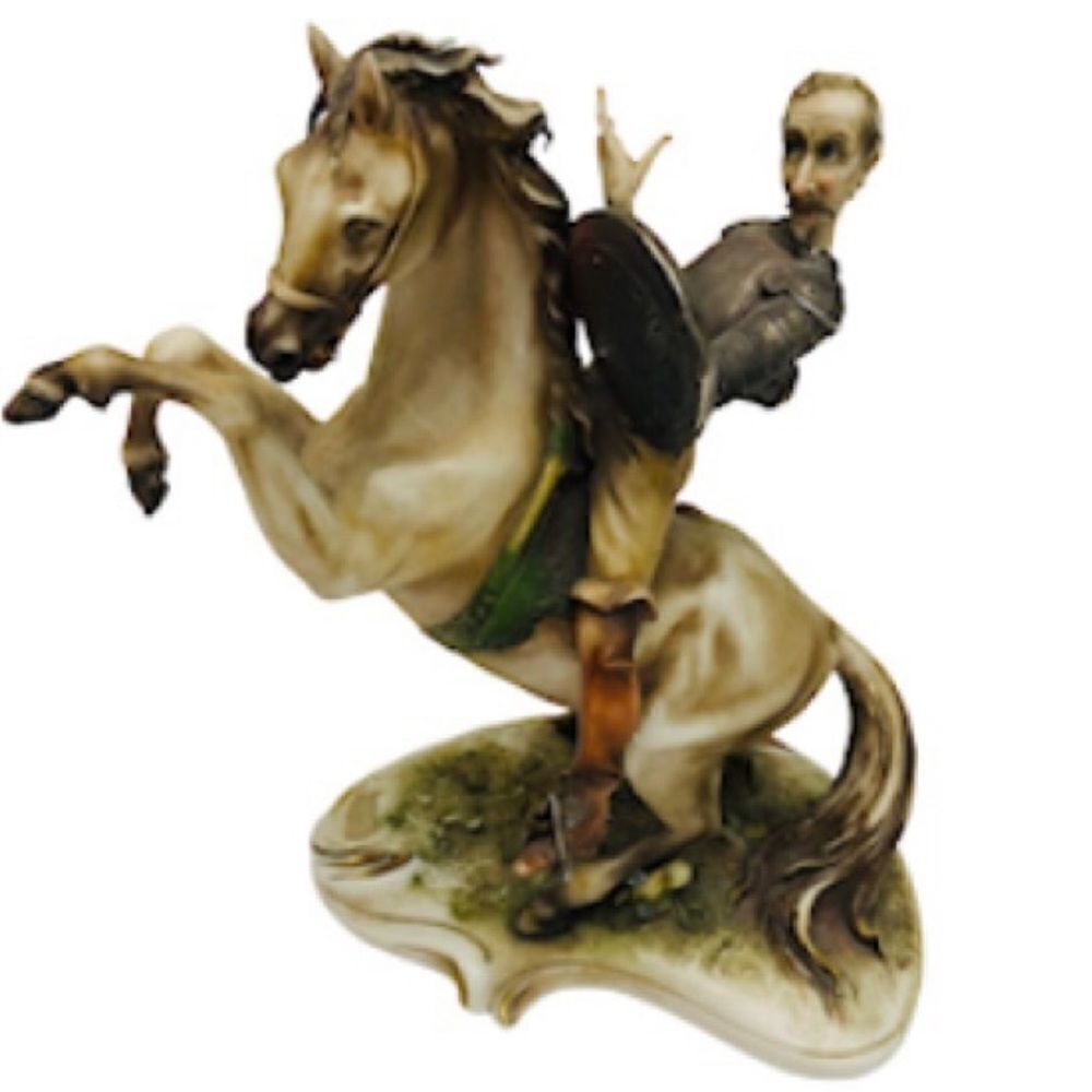 Italian Antique Don Quixote Statue Figurine On The Horse by Antonio Borsato